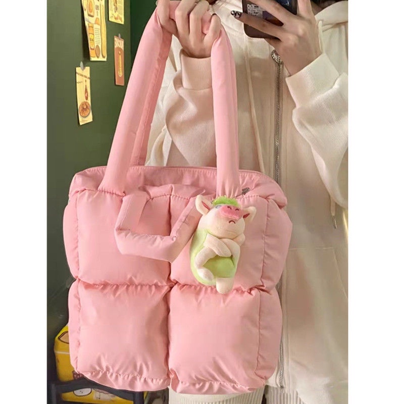 IELGY Niche Túi tote cotton Mềm Mại Hình Vuông Họa Tiết Kim Cương Dành Cho Nữ