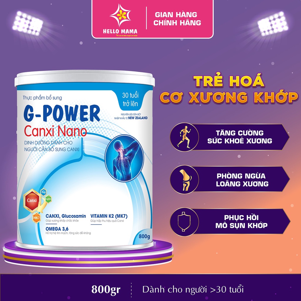 Sữa G-Power Canxi Nano 800gr, sữa dinh dưỡng bổ sung Canxi Nano