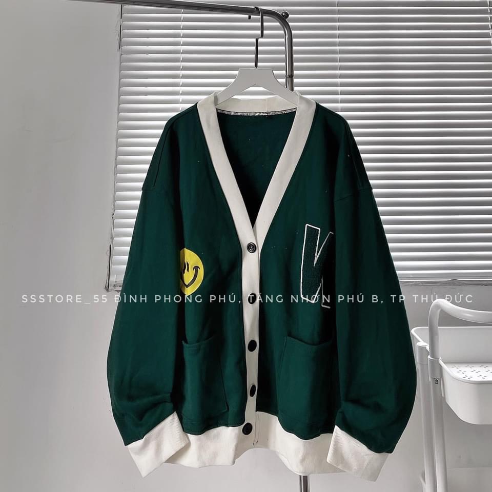 Áo khoác cardigan, màu xanh rêu mặt cười. MAX ONLY