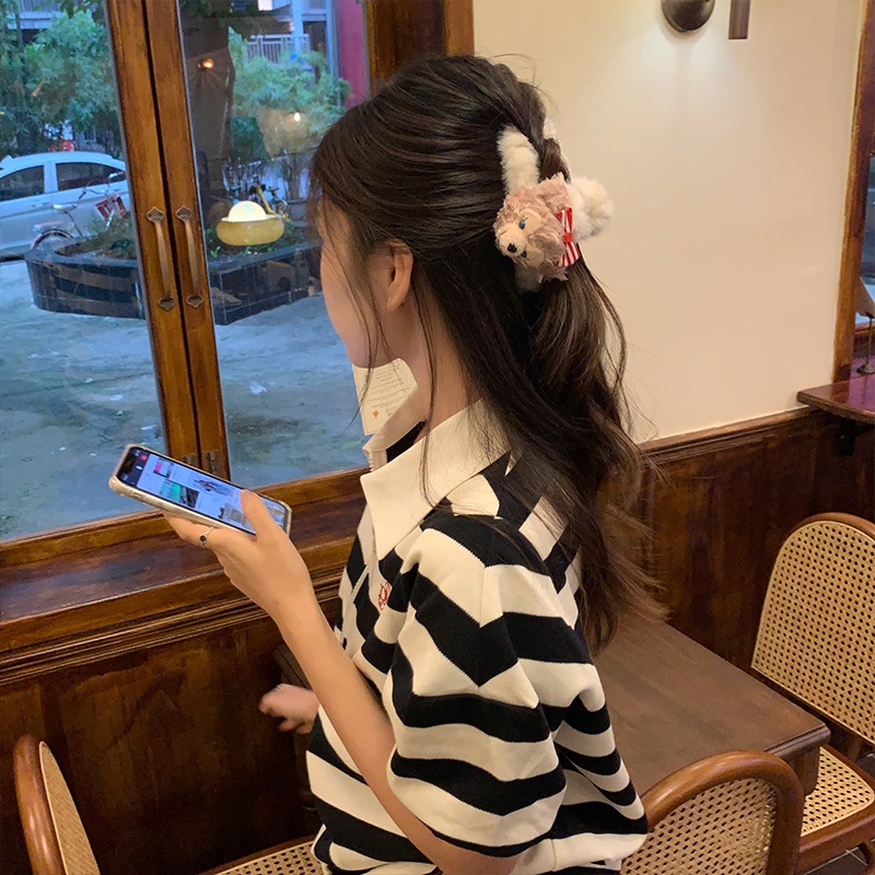 Kẹp Tóc Hình Ngôi Sao / Thỏ Phủ Lông Dễ Thương Thời Trang Thu Đông Hàn Quốc Cho Nữ