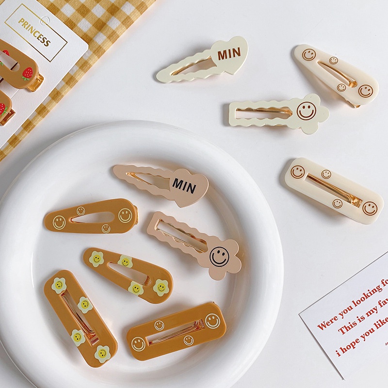 Kẹp Tóc Màu Cà Phê Họa Tiết Mặt Cười Hoạt Hình Dễ Thương Cho Nữ