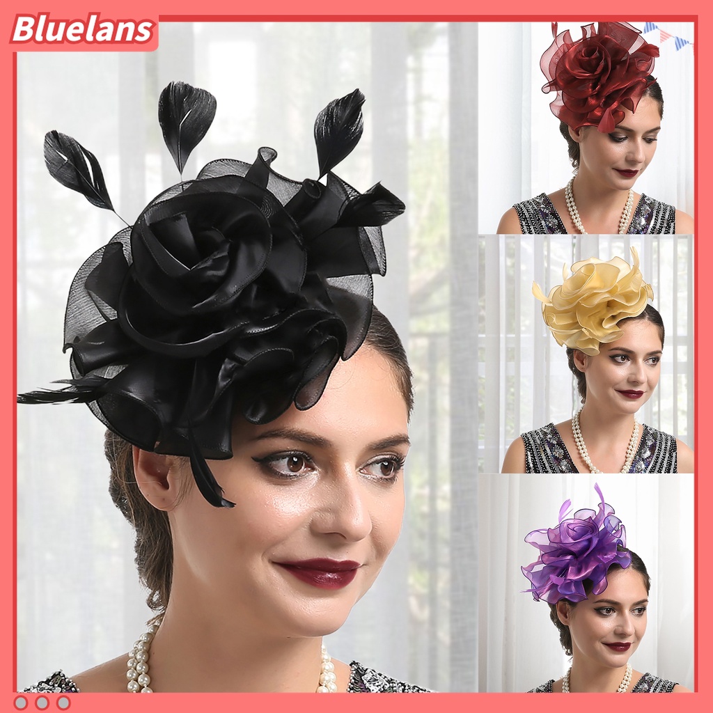 Mũ Lưới Trùm Đầu Màu Trơn Đính Hoa Và Lông Vũ Mini 48h