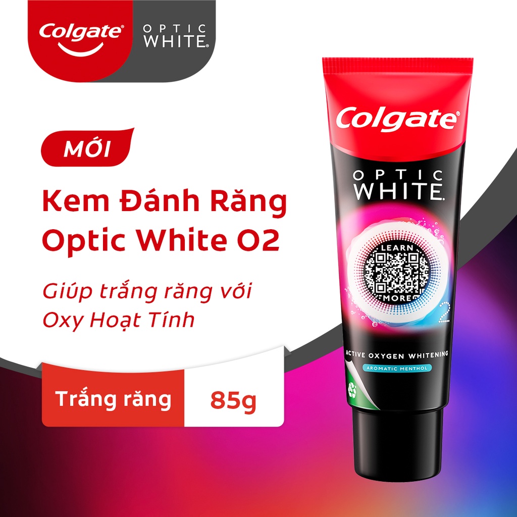 Kem Đánh Răng Colgate trắng răng Optic White O2 làm trắng đột phá với Oxy Hoạt Tính 85g