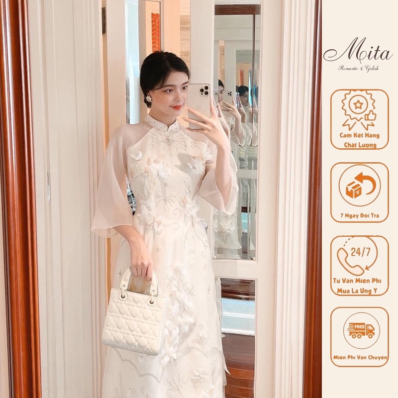 Mita Boutique - Áo Dài Cách Tân Lục Hy Mita Hoạ Tiết Đính Kết - AD100017