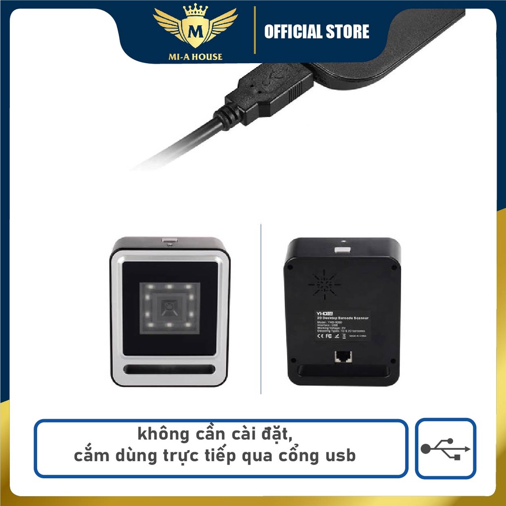 Máy đọc mã vạch để bàn YHD 9200 - Máy tít mã vạch QRCODE - dùng cho siêu thị, quầy tính tiền, kết nối qua cổng USB