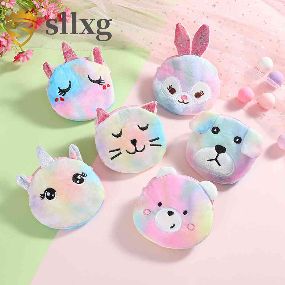 Túi Đeo Chéo Hình Tròn Mini Kiểu Hoạt Hình Bằng Vải Lông Có Khóa Kéo Cho Bé Gái