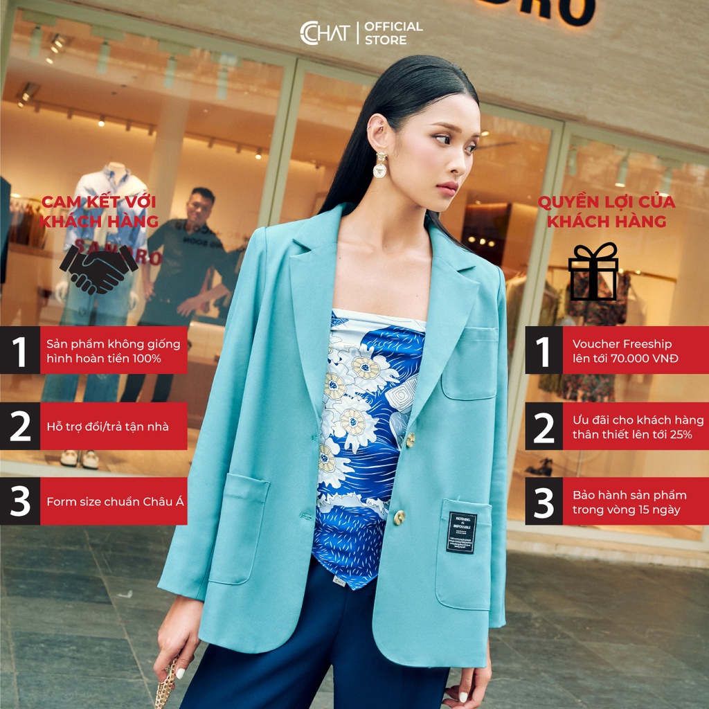 Áo Blazer Nữ 𝐂𝐂𝐇𝐀𝐓 Túi Ốp Trang Trí Mác Chất Tuytsi Cao Cấp 92EHS2003ST | BigBuy360 - bigbuy360.vn
