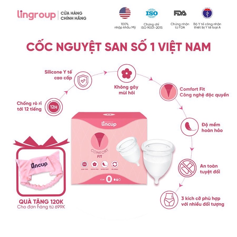 Cốc nguyệt san Lincup chính hãng size 25ml/34ml/40ml Nhập khẩu Mỹ, an toàn, tiện lợi