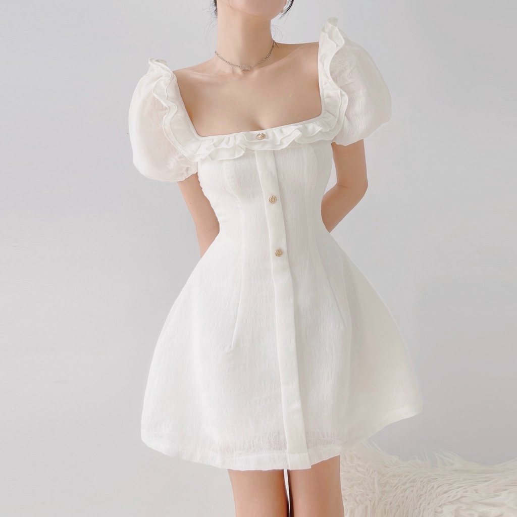 Đầm chữ a kiểu trễ vai tay ngắn mini hàng thiết kế Emilyshop (T)