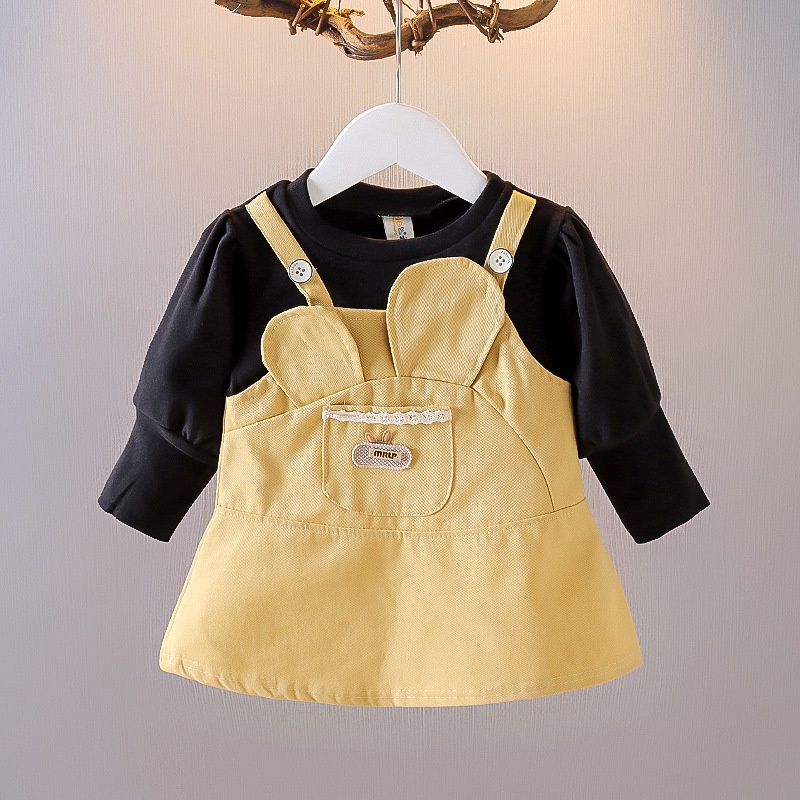 Váy bé gái mùa thu giả yếm thiết kế tai thỏ đáng yêu hàng quảng châu cao cấp