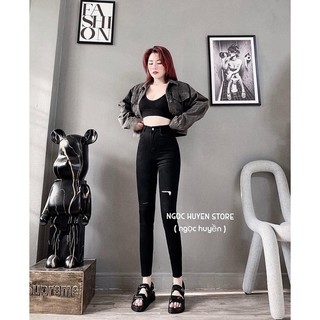 Jeans dài lưng cao co giãn rách pT