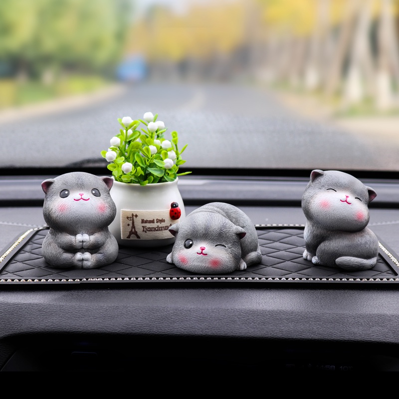 Phụ Kiện Trang Trí Ô Tô Set Mèo Xám Dễ Thương Ruffo Decor Taplo Nội Thất Xe Hơi Bàn Làm Việc Phòng Khách Cao Cấp Giá Rẻ