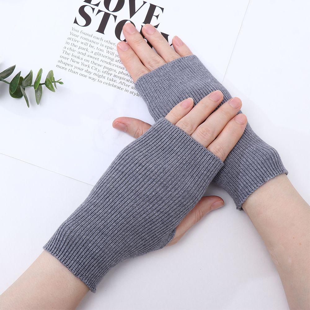 Găng Tay Len Dài Hở Ngón Màu Sắc Đơn Giản