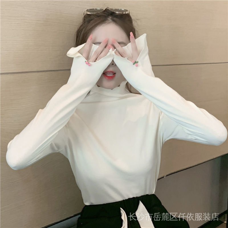 Áo Thun Tay Dài Cổ Cao Dáng Ôm Phong Cách Phương Tây Thời Trang Thu Đông Cho Nữ