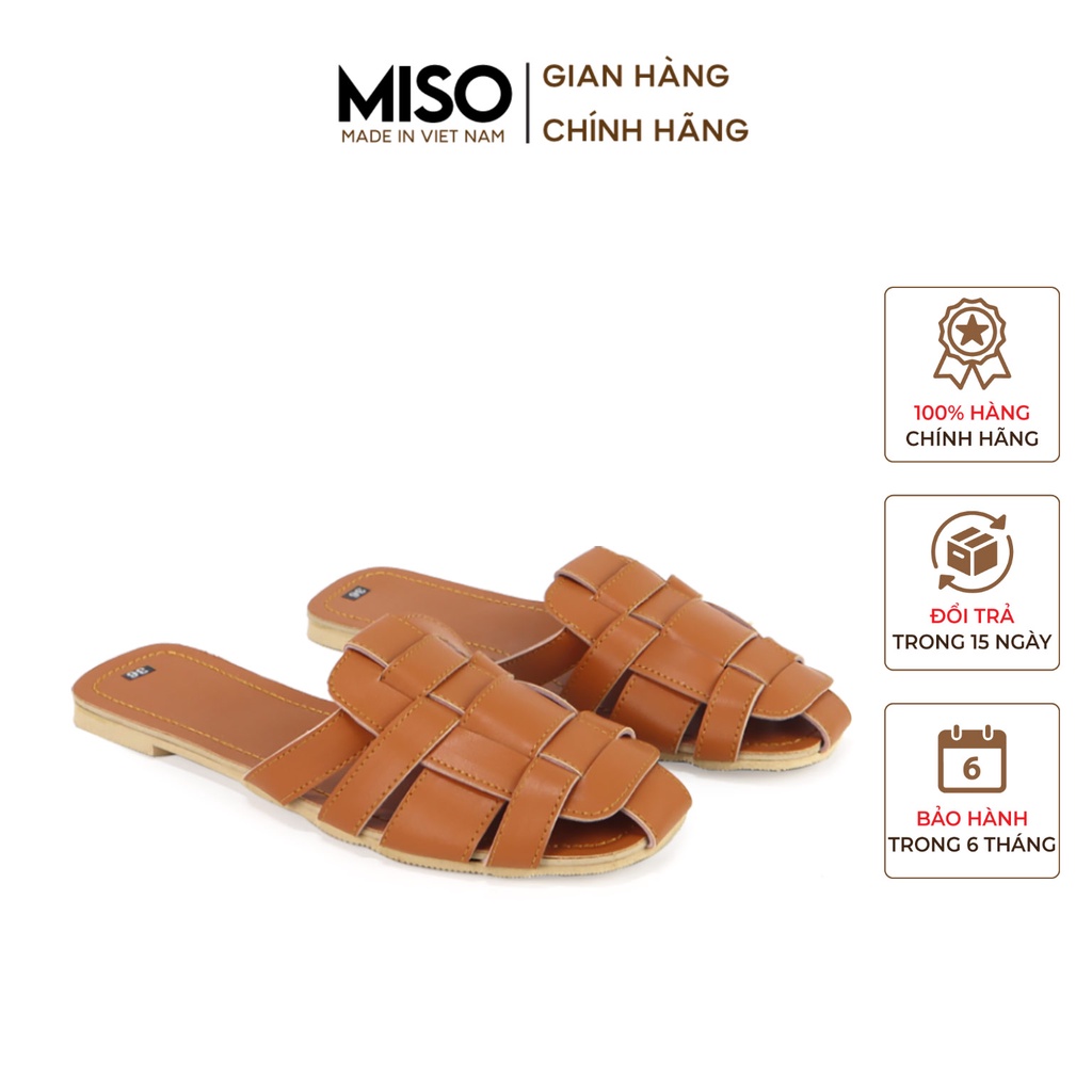 Giày sục nữ đế bằng cao cấp mũi vuông phối đan quai độc đáo cổ điển vintage thời trang du lịch đi chơi MISO 2011