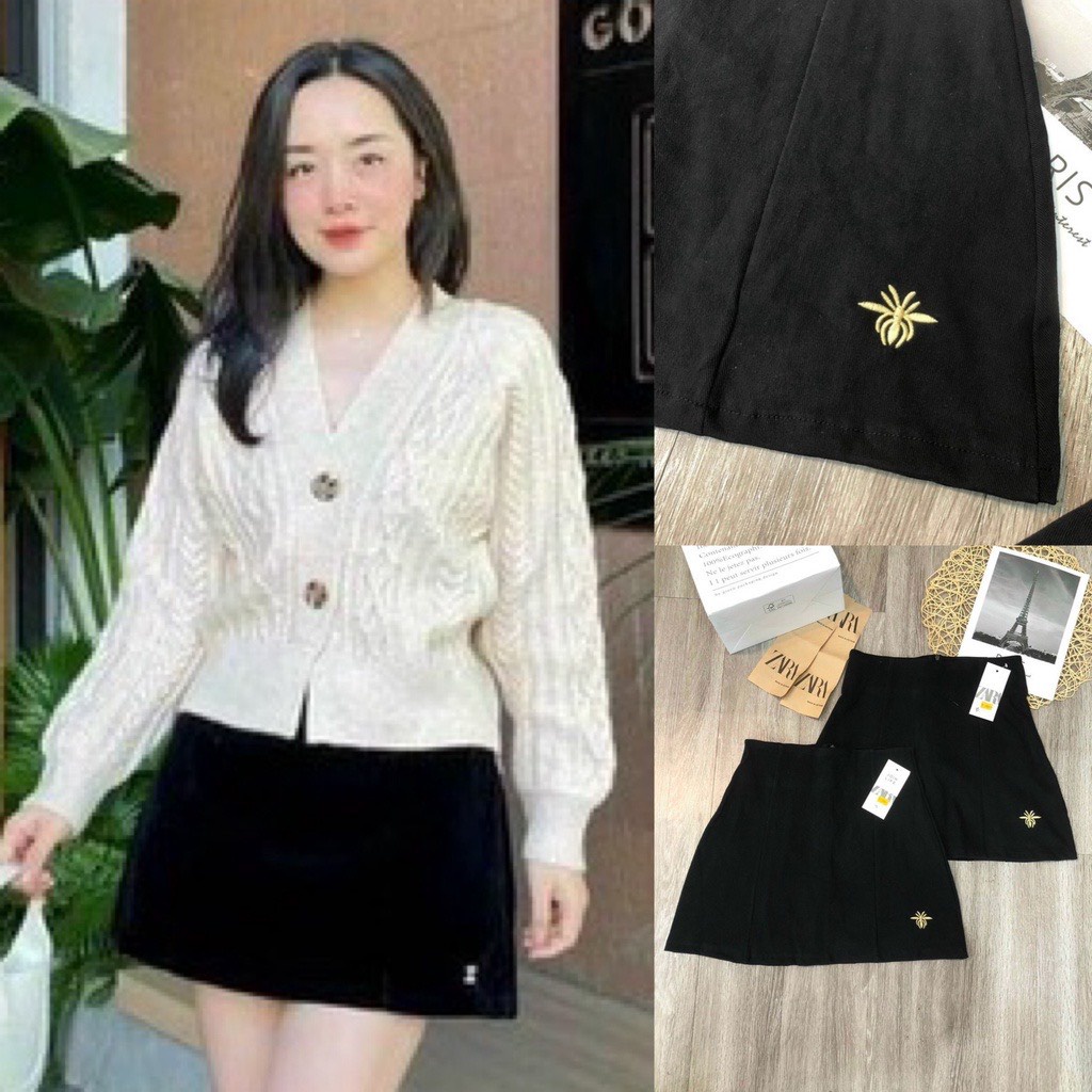 Chân váy nhung dáng chữ A thêu ong lên dáng xinh