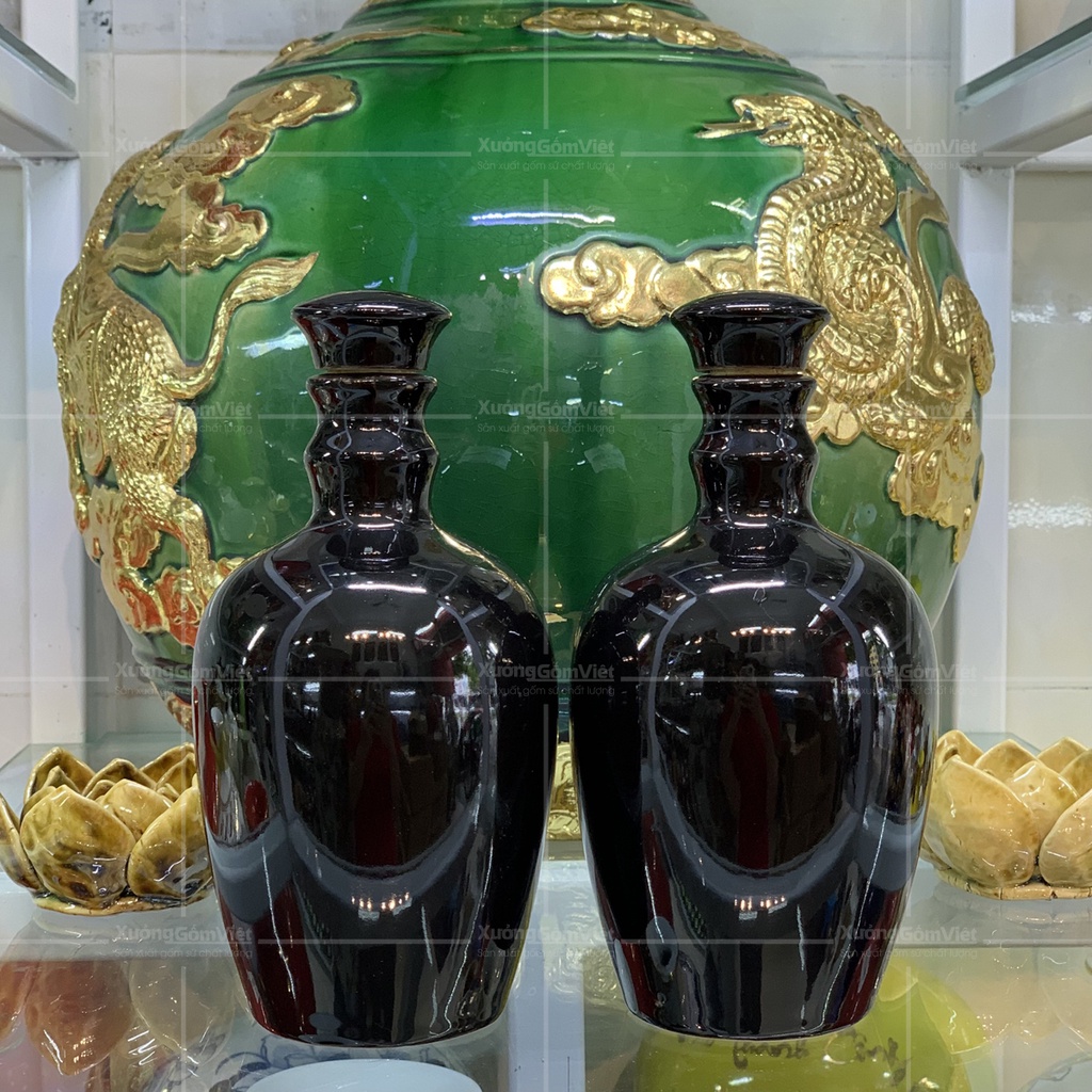 Nậm đựng rượu sứ Bát Tràng dung tích 600ml màu xanh và đen