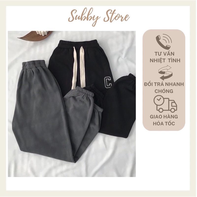 Quần Bom Nữ chữ C bo gấu chất nỉ ngoại , Quần jogger unisex thể thao năng động