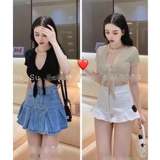 Áo xốp kiểu croptop U ngực cột dây nơ cực xinh