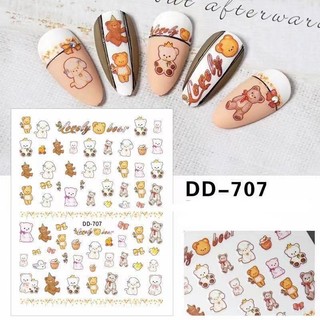 sticker dán hình thú, nơ , charm trang trí móng