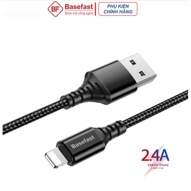 Dây sạc IP Chính hãng Basefast CS14i - Cáp bọc dù sạc nhanh siêu bền cho IP X Xs Max 11 12 Pro 13 14