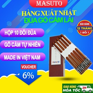 Bộ Đũa Tròn Gỗ Cẩm Tự Nhiên Cao cấp Masuto gỗ cẩm sang trọng Hộp 10 đôi