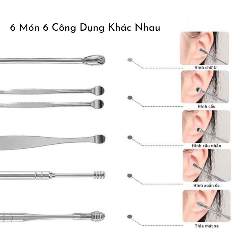 Bộ dụng cụ ráy tai 6 món hộp nhựa đựng tiện lợi, chất liệu thép không gỉ cao cấp - TuHaiStore