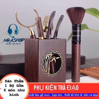 Bộ trà cụ ,lục quý nhân pha trà đạo gỗ mun,hoạ tiết tre trúc , gồm 5 và 6 chi tiết như hình 04gm