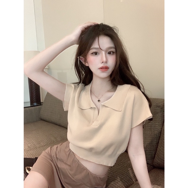 Áo Croptop, Áo Kiểu Cổ Bẻ Màu Quả Mơ Nữ Body Chất Tăm | BigBuy360 - bigbuy360.vn