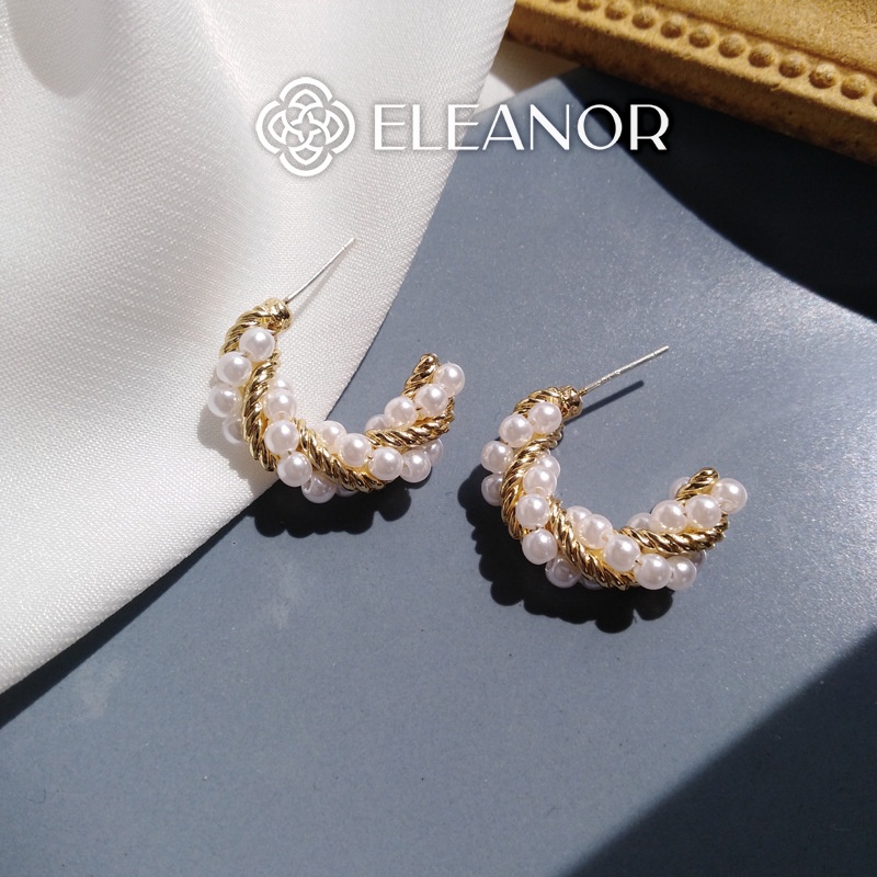 Bông tai nữ chuôi bạc 925 Eleanor Accessories ngọc trai nhân tạo dạng xoắn cong chữ C phụ kiện trang sức 4725