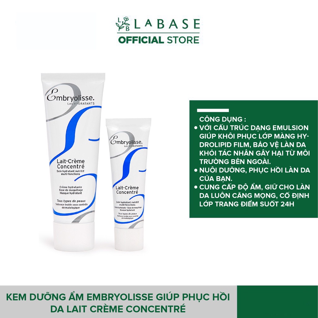 Kem dưỡng ẩm Embryolisse giúp phục hồi da Lait Crème Concentré Tuýp 30ml - 75ml