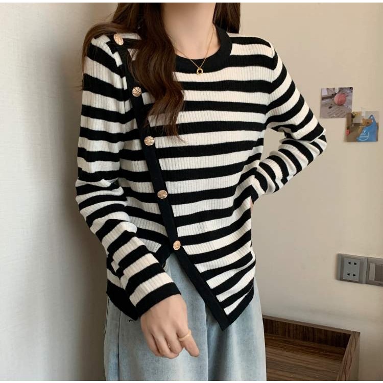 Áo nữ dệt kim ZHELIHANGFEI tay dài dáng rộng tà xẻ độc đáo dễ phối đồ