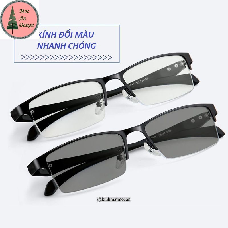 (C8) Kính cận đổi màu khi ra nắng MOCAN gọng kính tr90 2023 chống tia cực tím UV400 nửa gọng