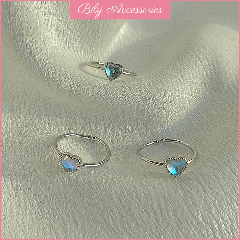 Nhẫn bạc mặt trái tim đá hologram lấp lánh cực xinh