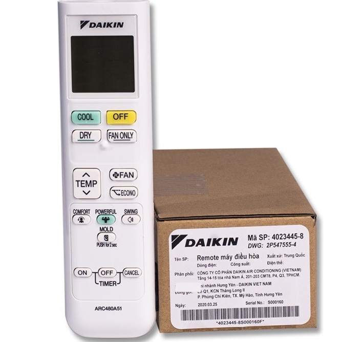 Remote ARC480A51 cho máy điều hòa Daikin ATKA25/35UAVMV, FTKA25/35/50/60UAVMV