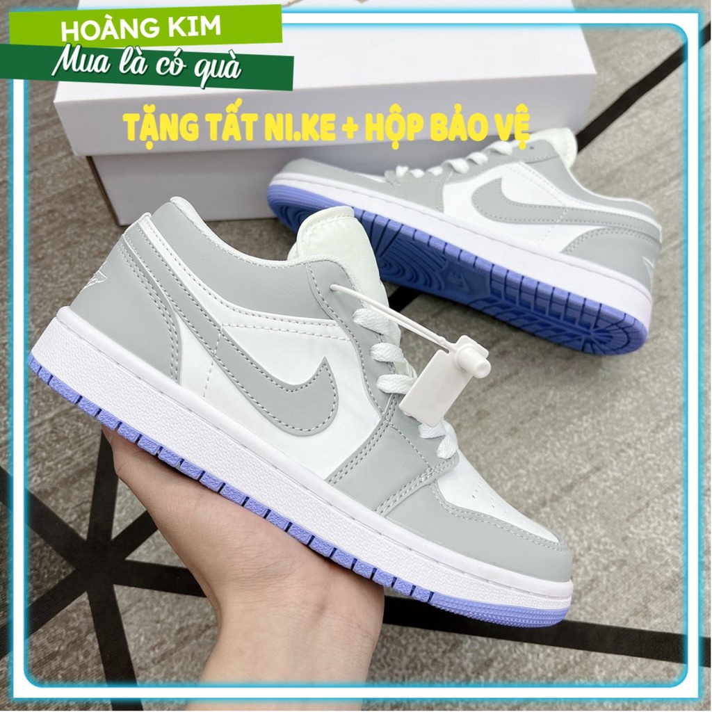 Giày Jordan xám trắng đế xanh, Giày Jordan 1 cổ thấp JD grey xám đế xanh bản đẹp full box bill
