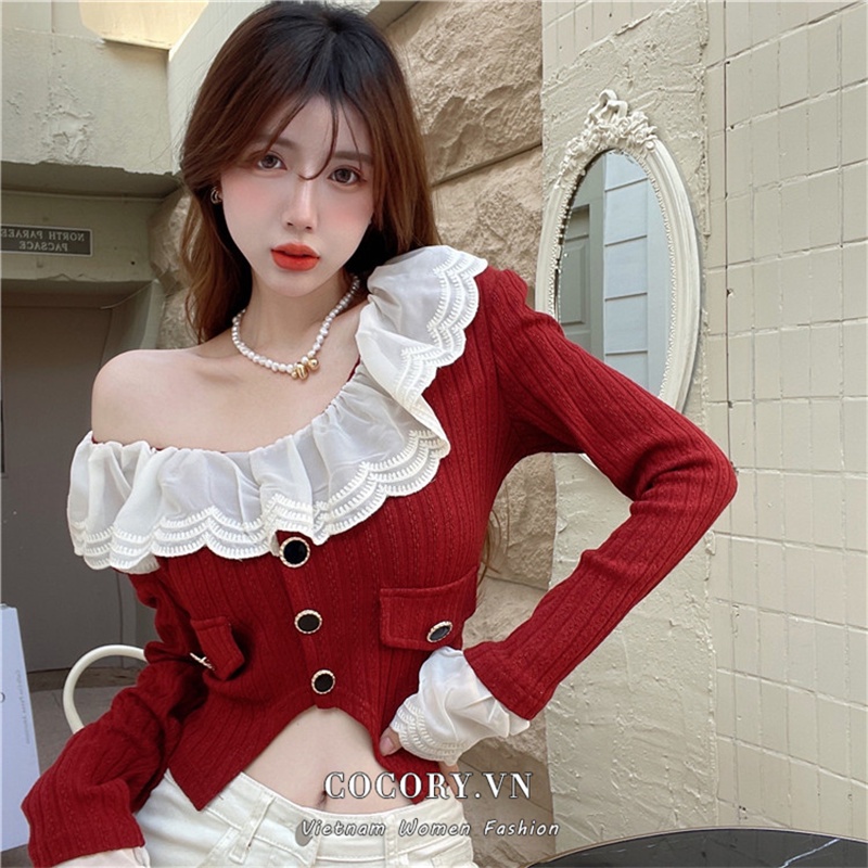 Cocory vn Áo Dệt Kim Tay Dài Cổ Chữ V Thời Trang Quyến Rũ Cho Nữ