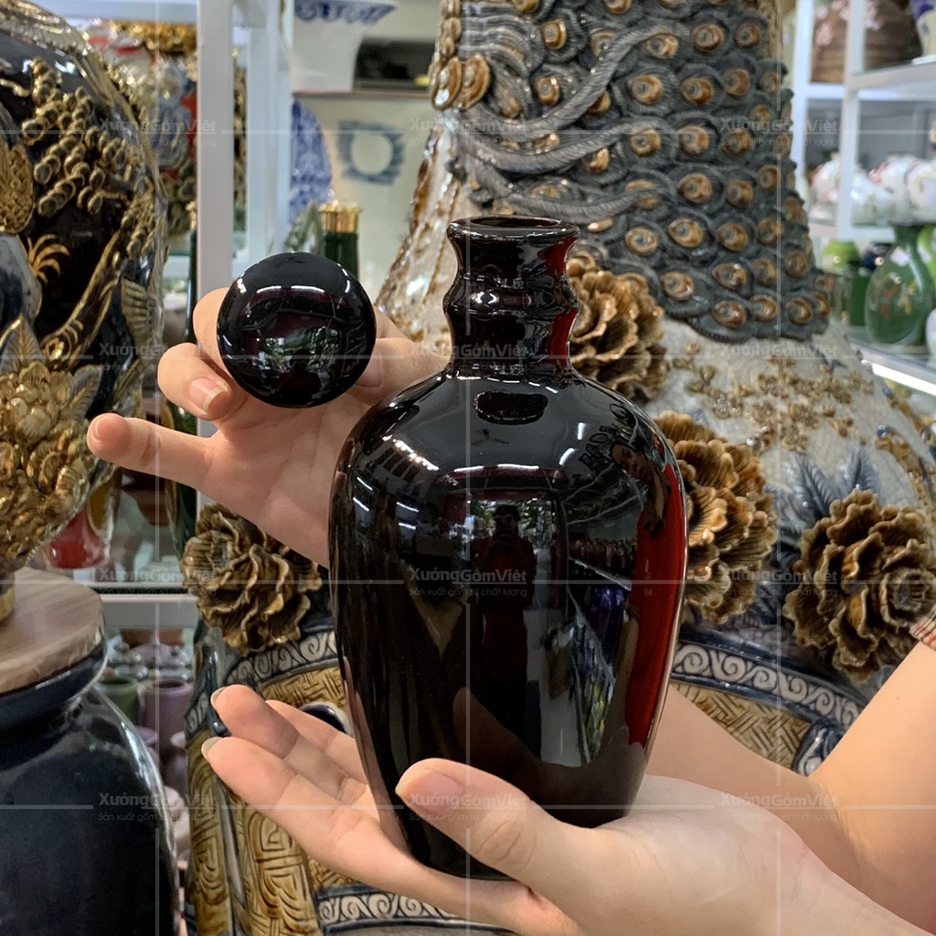 Nậm đựng rượu sứ Bát Tràng dung tích 600ml màu xanh và đen