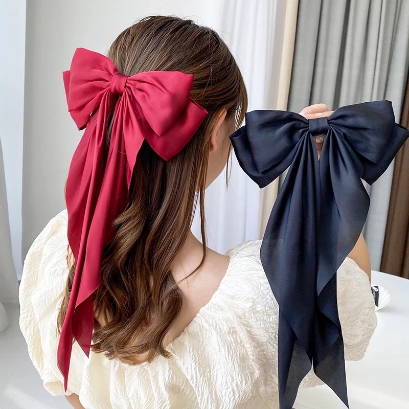 Kẹp Tóc Nơ Lớn Bằng Satin Thanh Lịch Dành Cho Nữ