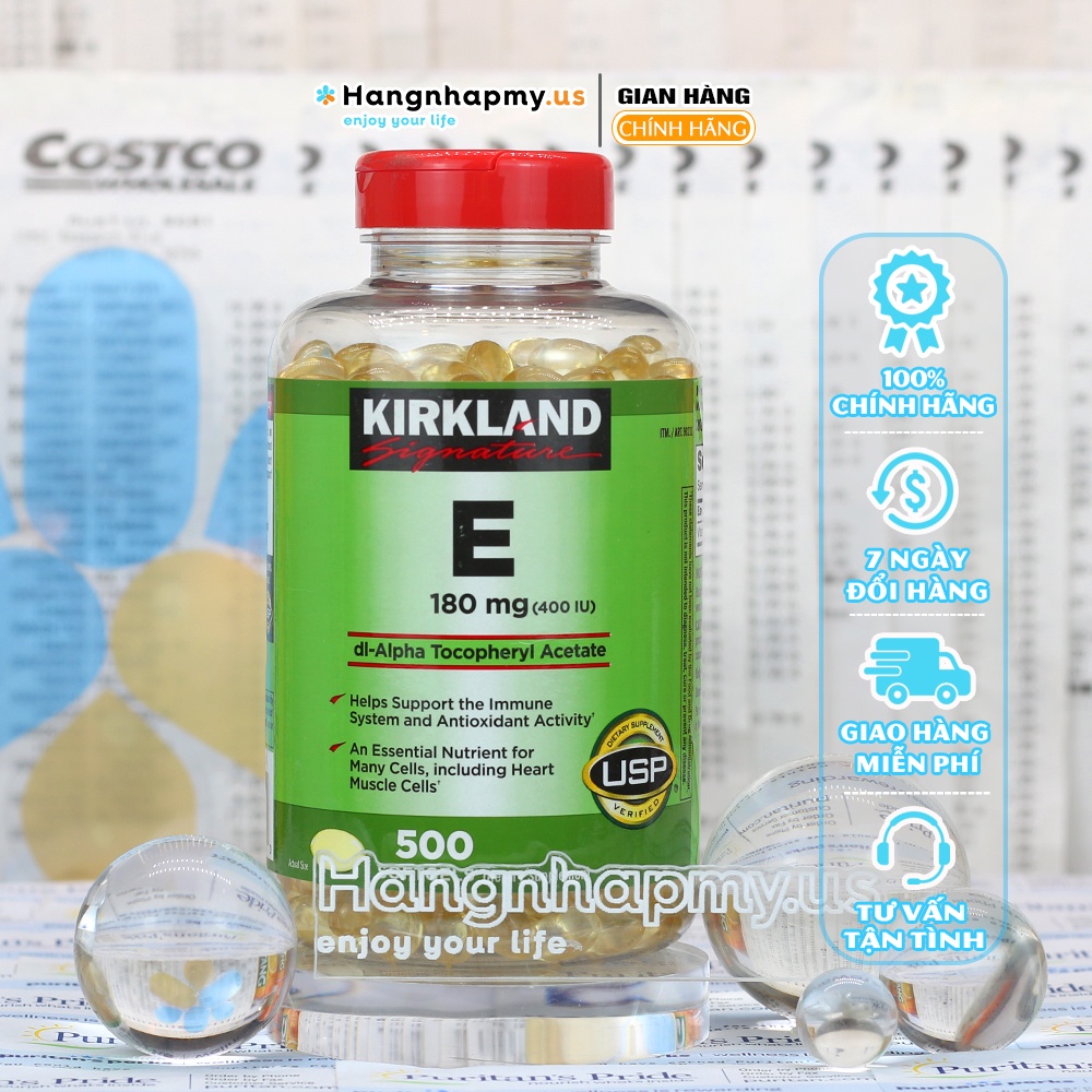 Viên uống vitamin E của mỹ Kirkland Signature 400IU giúp đẹp da, chống lão hóa loại 500 viên.