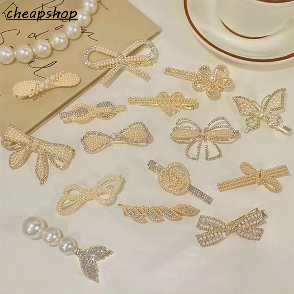 Kẹp tóc IF YOU đính đá và ngọc trai giả bằng hợp kim phong cách Hàn Quốc