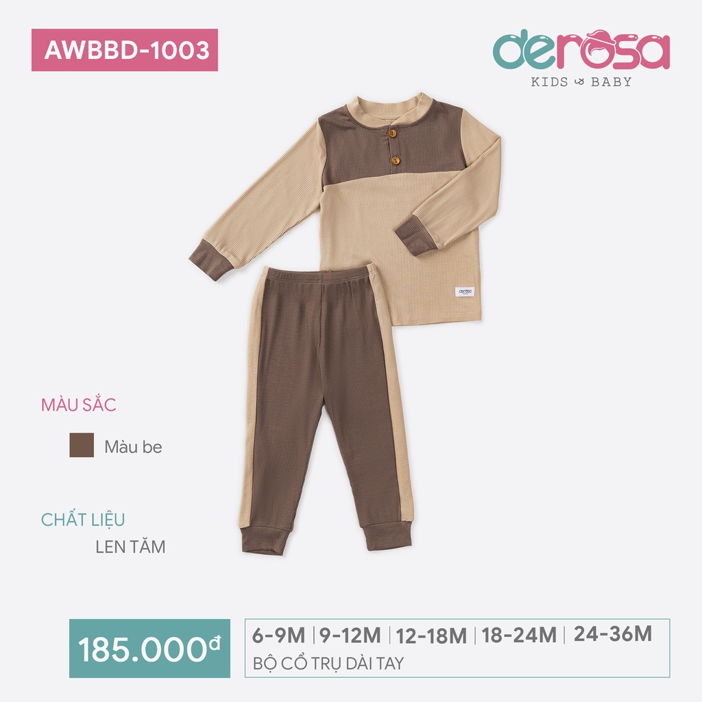 Bộ quần áo thu đông dài tay cổ tàu cho bé trai và bé gái DEROSA KIDS từ 3 đến 36 tháng AWBBD1003B