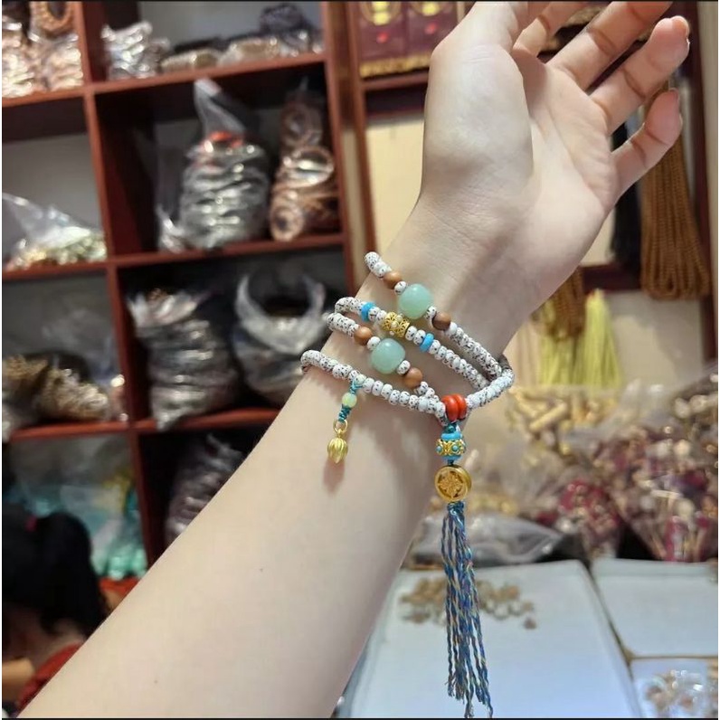 Chuỗi bồ đề tinh nguyệt 5x3mm 216 hạt mix chuyển pháp luân