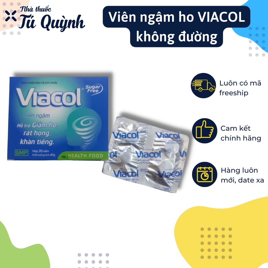Viên kẹo ngậm ho VIACOL không đường giảm ho đau họng VIETNAT - hộp 20 viên