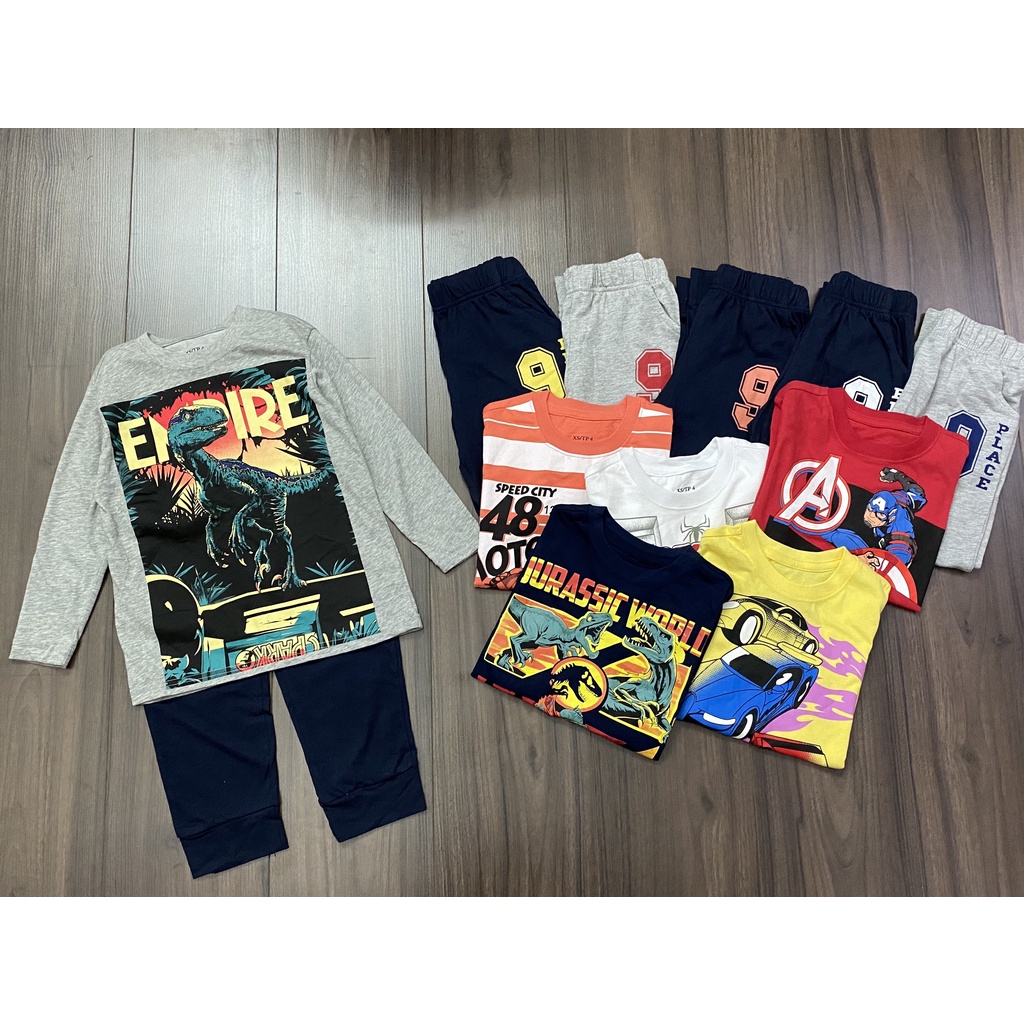 Bộ cotton dài tay place in hình cho bé trai dòng đại