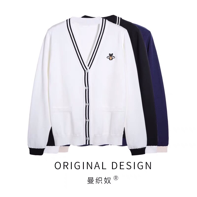 Áo khoác len cardigan thêu hình con ong màu trắng / đen / xanh navy Ulzzang unisex siêu đẹp ❤️