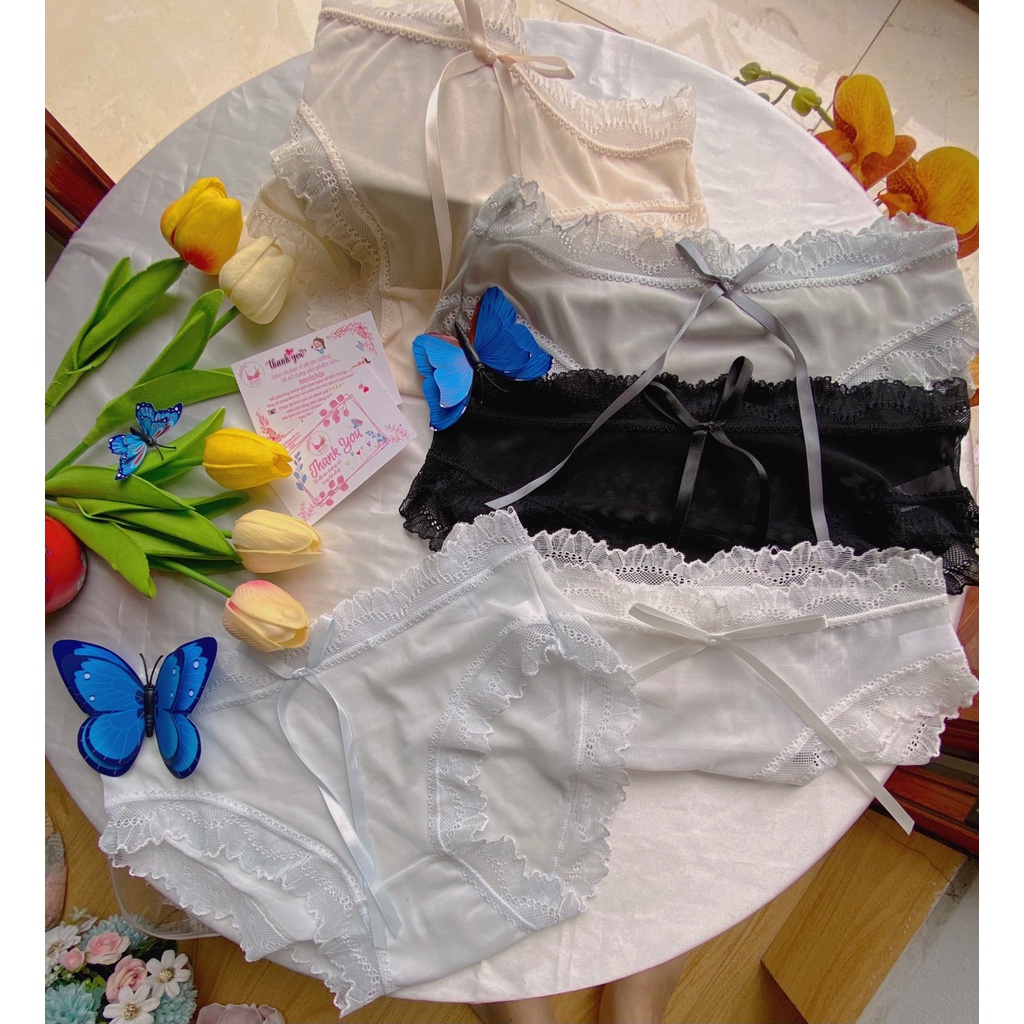 Quần lót thun lạnh phối ren đáy quần cotton thoáng mát thấm hút ẩm khử mùi tốt đính nơ ở giữa siêu gợi cảm NORICHIP.
