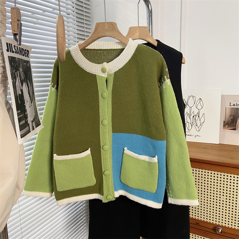 Áo Khoác cardigan Dệt Kim Màu Sắc Tương Phản Thời Trang Mùa Thu Cho Nữ