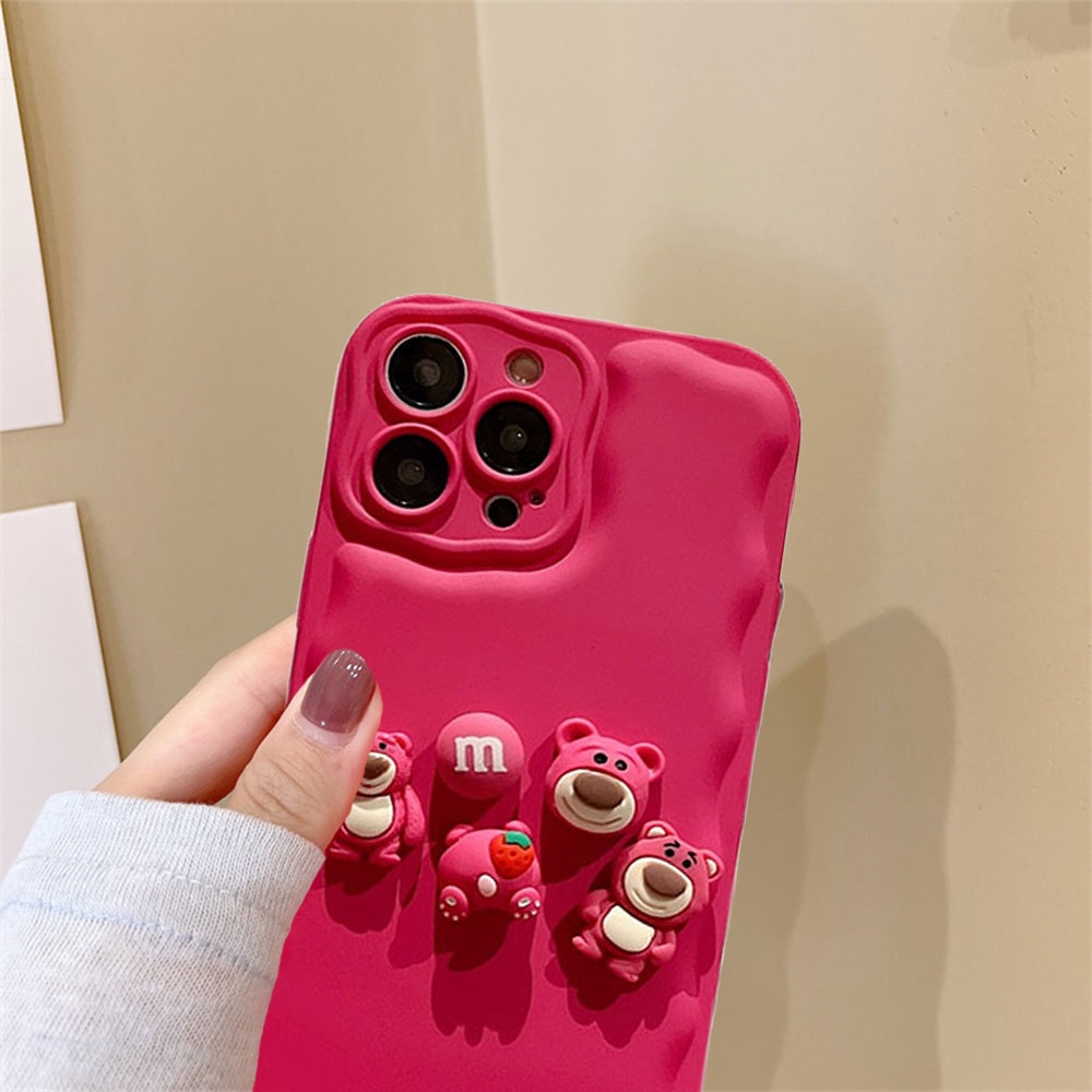 Ốp Điện Thoại TPU Mềm Mỏng Họa Tiết Gấu Và Dâu Tây Có Dây Đeo Cho Iphone 11 7Plus 13 12 11 Pro Max X XS XR