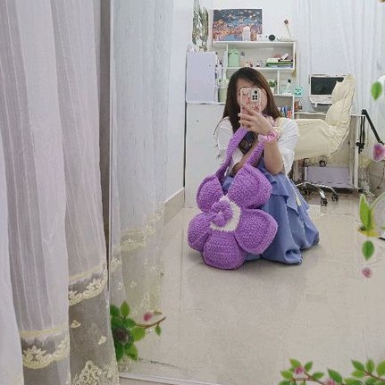 Túi hoa cúc daisy flower blooming bag len nhung đũi handmade dễ thương